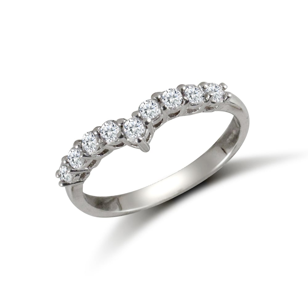 Ladies Solid 9ct White Gold White Round Brilliant Cubic Zirconia Wishbone Eternity Ring