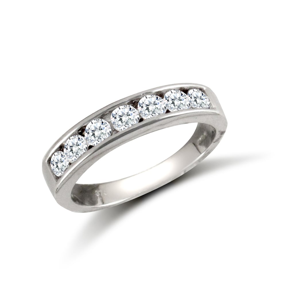 Ladies Solid 9ct White Gold White Round Brilliant Cubic Zirconia 7 Stone Eternity Ring