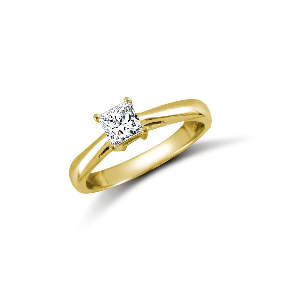Ladies Solid 9ct Yellow Gold White Princess Cut Cubic Zirconia Solitaire Engagement Ring