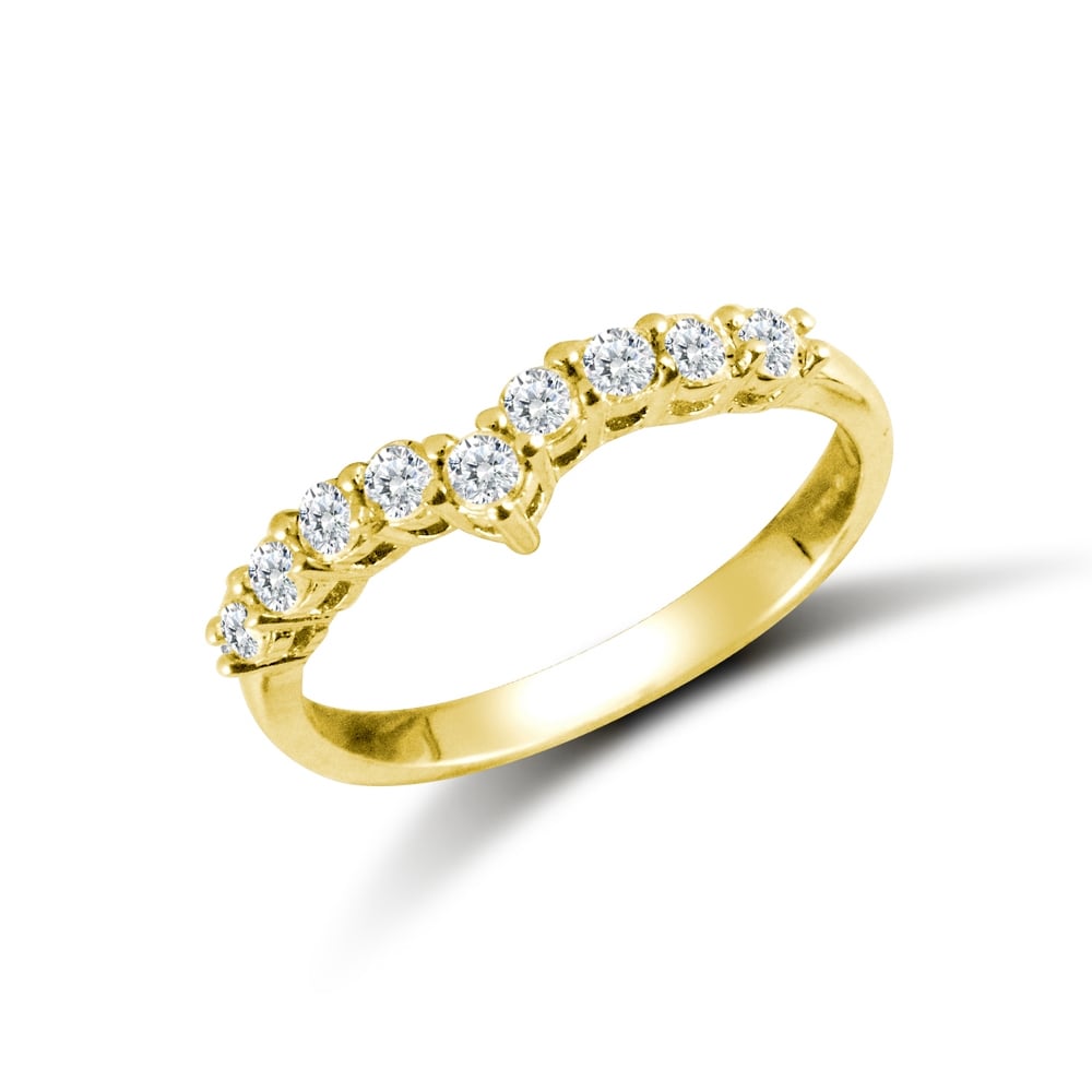 Ladies Solid 9ct Yellow Gold White Round Brilliant Cubic Zirconia Wishbone Eternity Ring