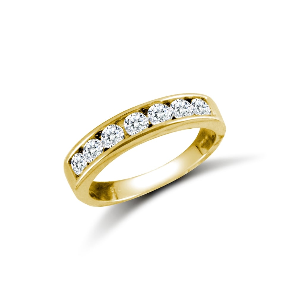 Ladies Solid 9ct Yellow Gold White Round Brilliant Cubic Zirconia 7 Stone Eternity Ring