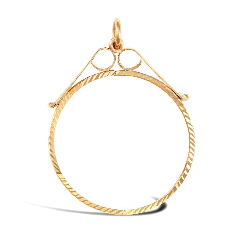 9ct Yellow Gold Diamond Cut Scroll Top Lightweight Full Sovereign Coin Mount Pendant