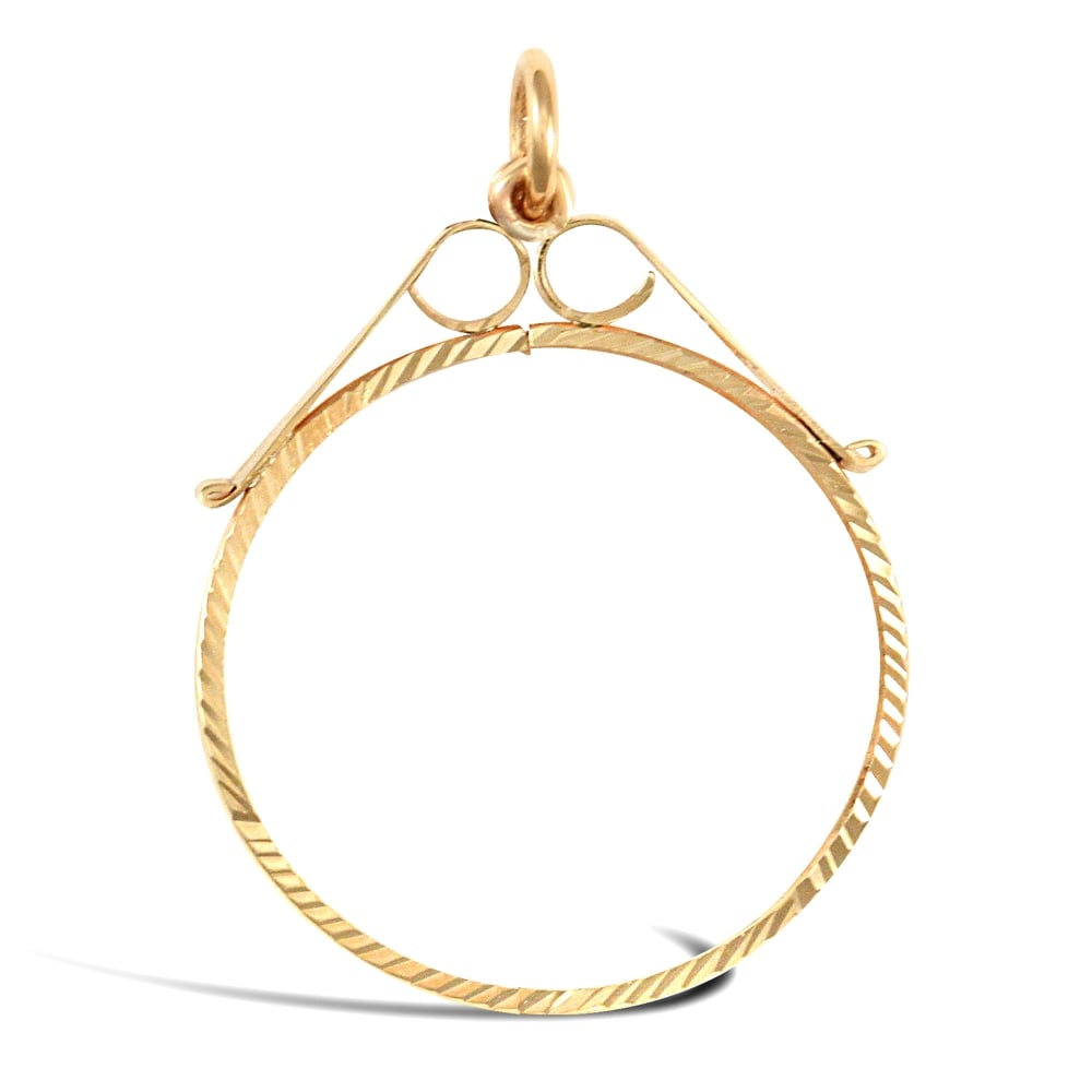 9ct Yellow Gold Diamond Cut Scroll Top Lightweight Half Sovereign Coin Mount Pendant
