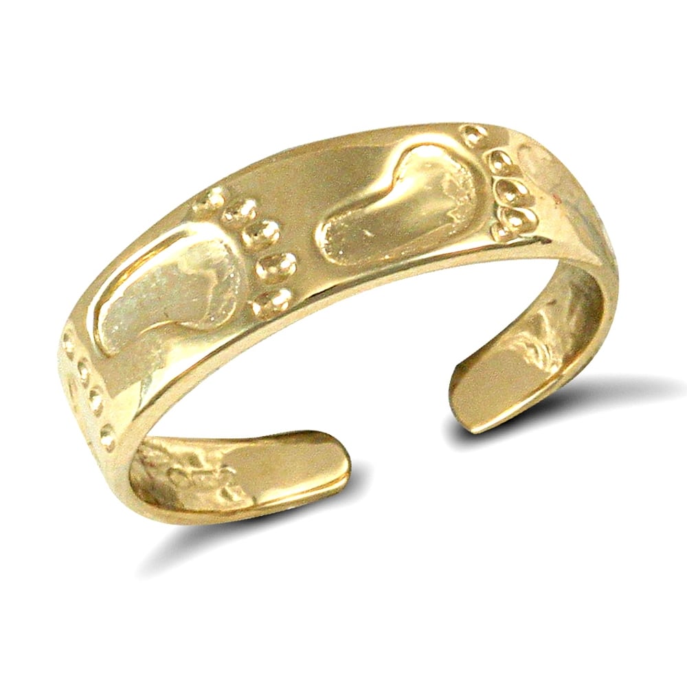 Ladies Solid 9ct Yellow Gold Foot Prints Carved Flat Toe Ring