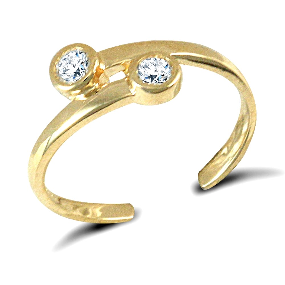 Ladies Solid 9ct Yellow Gold White Round Brilliant Cubic Zirconia Cross over Torque Toe Ring