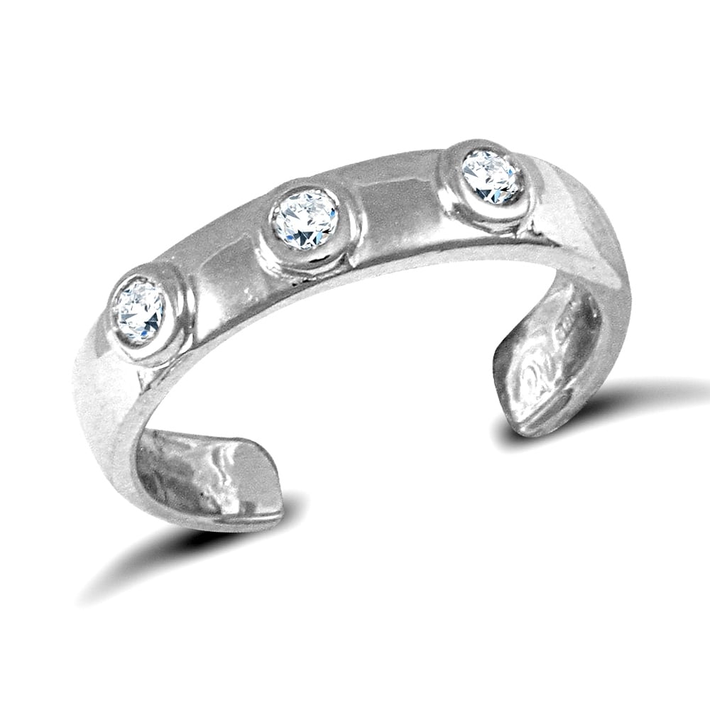 Ladies 9ct White Gold White Round Brilliant Cubic Zirconia Trilogy Band Toe Ring