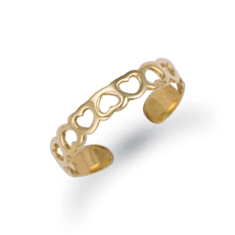 Ladies Solid 9ct Yellow Gold Love Hearts Pattern Toe Ring