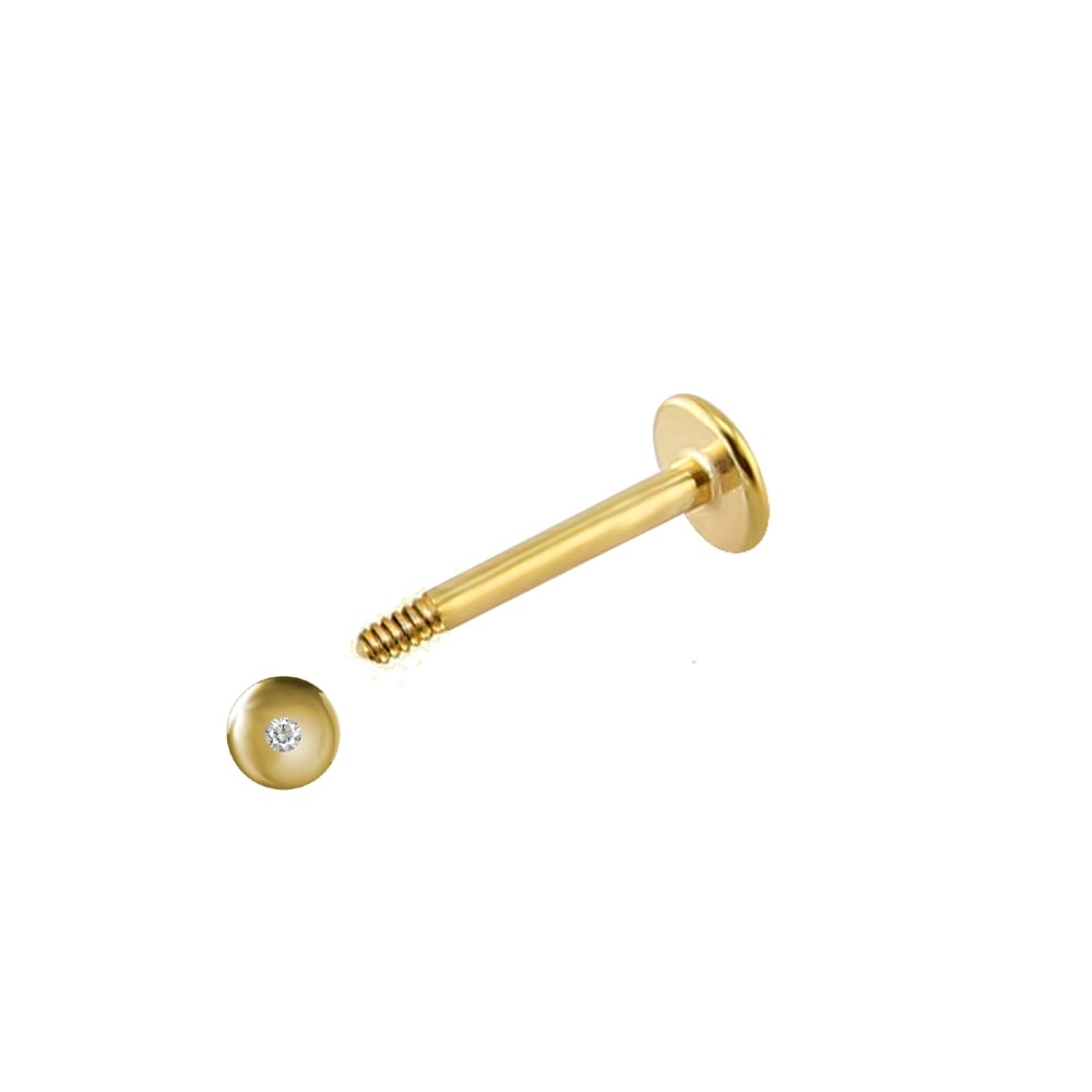 9ct Yellow 12mm CZ Labret (Lip) Stud
