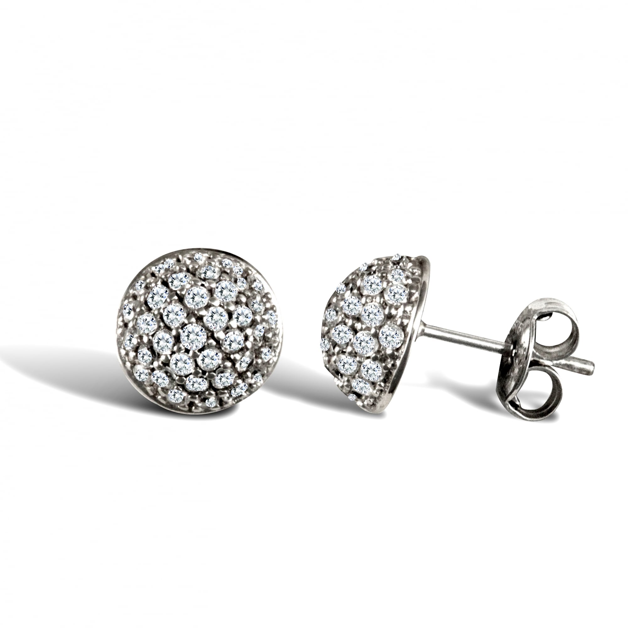 Ladies 9ct White Gold White Round Brilliant Cubic Zirconia Domed Pave Ball Stud Earrings