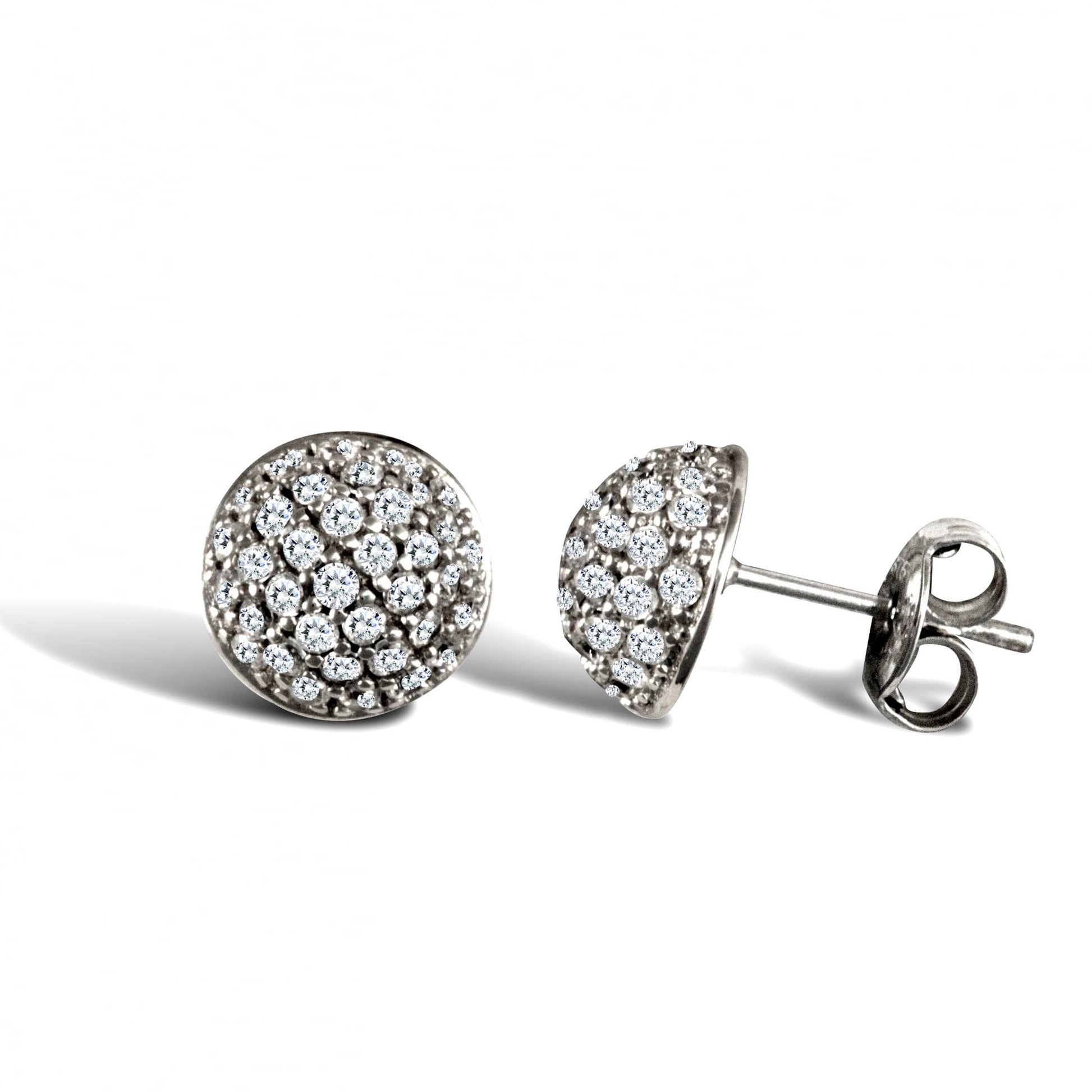 Ladies 9ct White Gold White Round Brilliant Cubic Zirconia Domed Pave Ball Stud Earrings