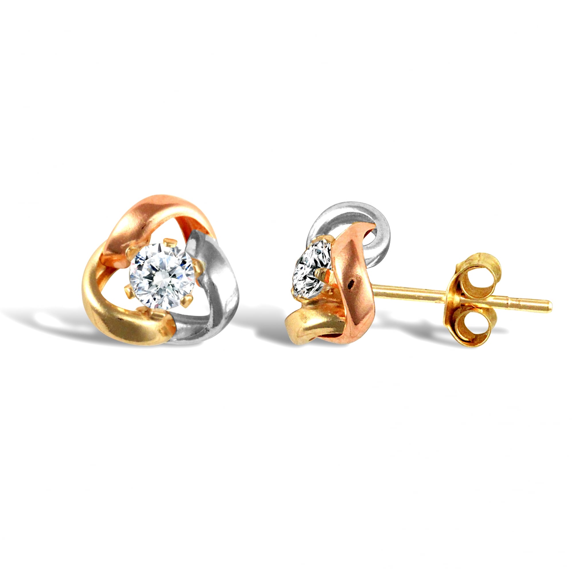 Ladies 9ct Yellow White and Rose Gold White Round Brilliant Cubic Zirconia Love Knot Solitaire Stud Earrings