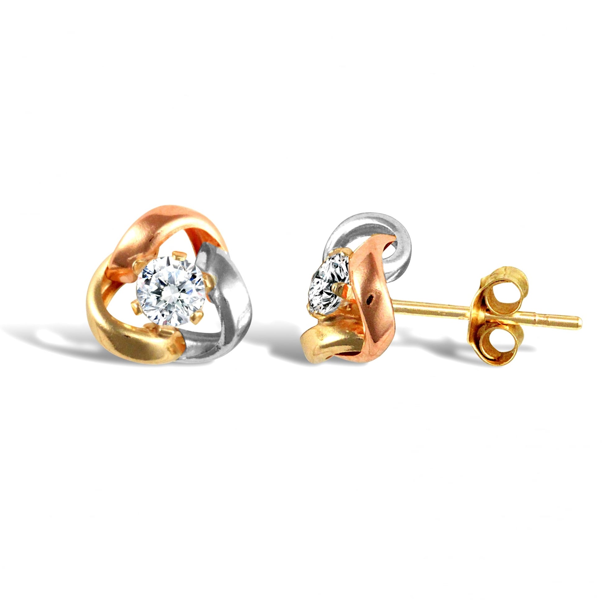 Ladies 9ct Yellow White and Rose Gold White Round Brilliant Cubic Zirconia Love Knot Solitaire Stud Earrings