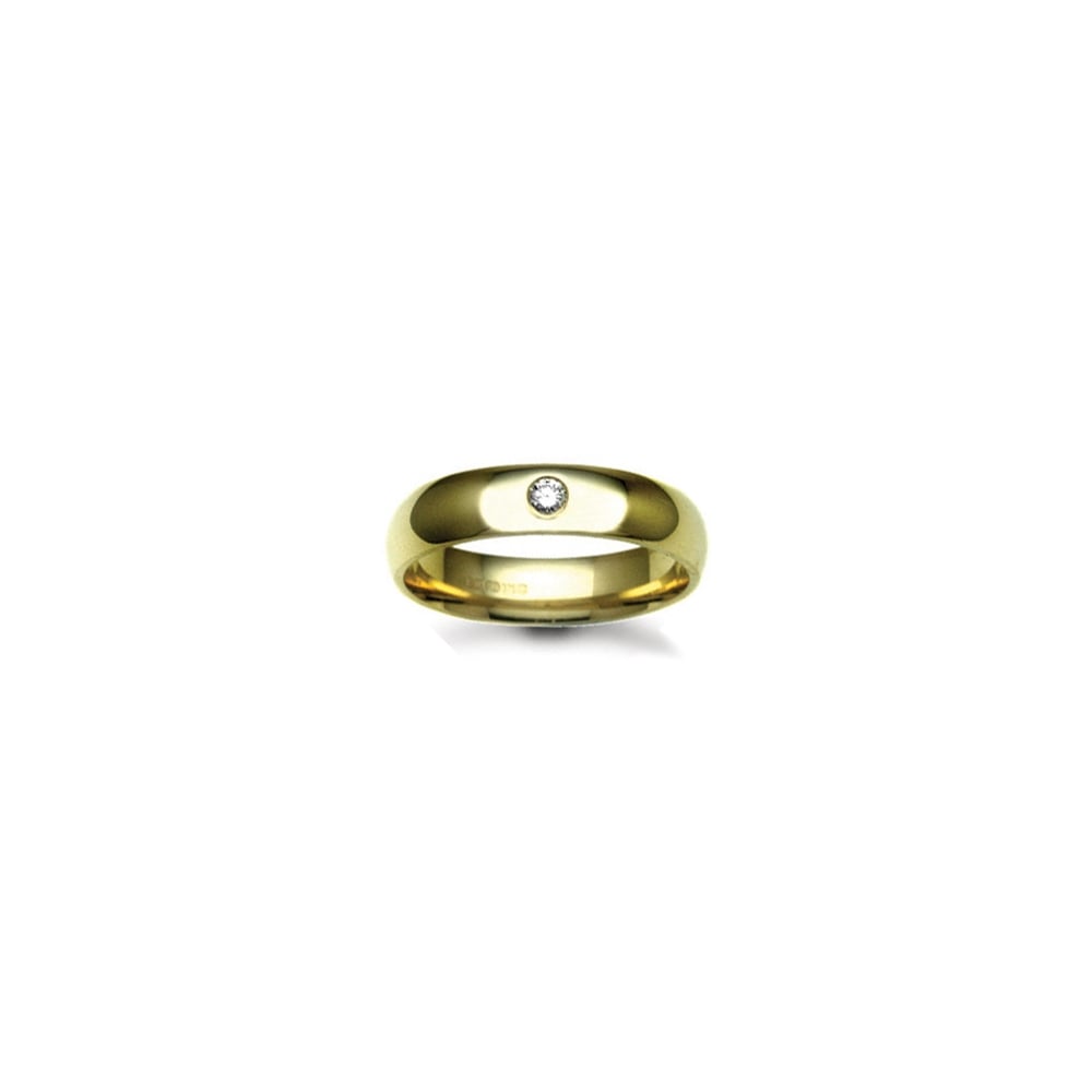 18ct Gold Yellow 8mm Diamond 10pts Rubover set Wedding Ring
