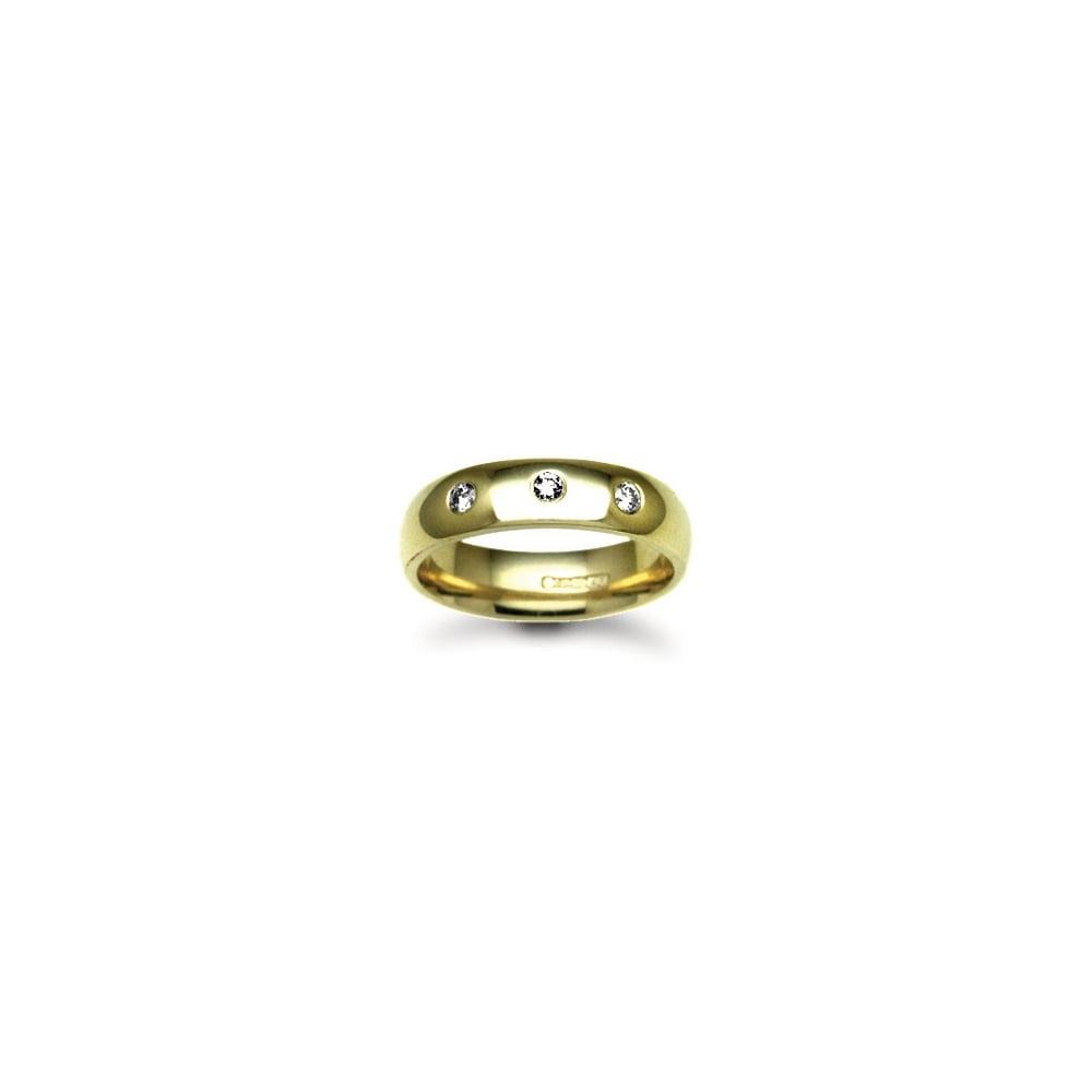 18ct Gold Yellow 3mm Diamond 6pts Rubover set Wedding Ring