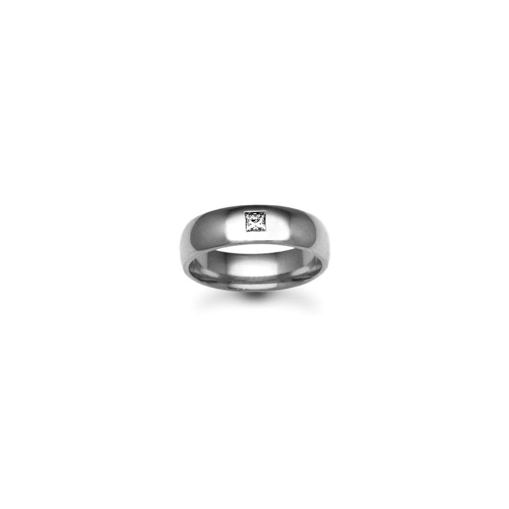 18ct Gold White 8mm Diamond 10pts Rubover set Wedding Ring
