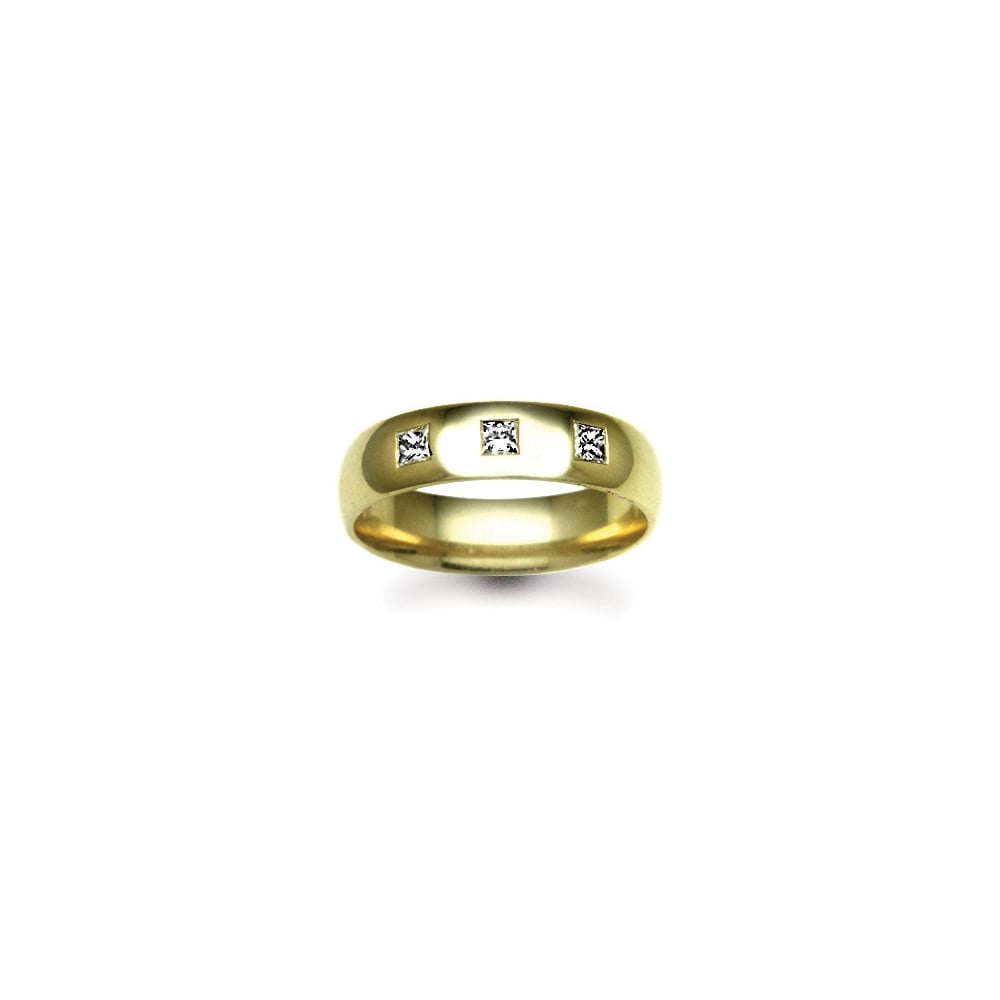 18ct Gold Yellow 6mm Diamond 24pts Rubover set Wedding Ring
