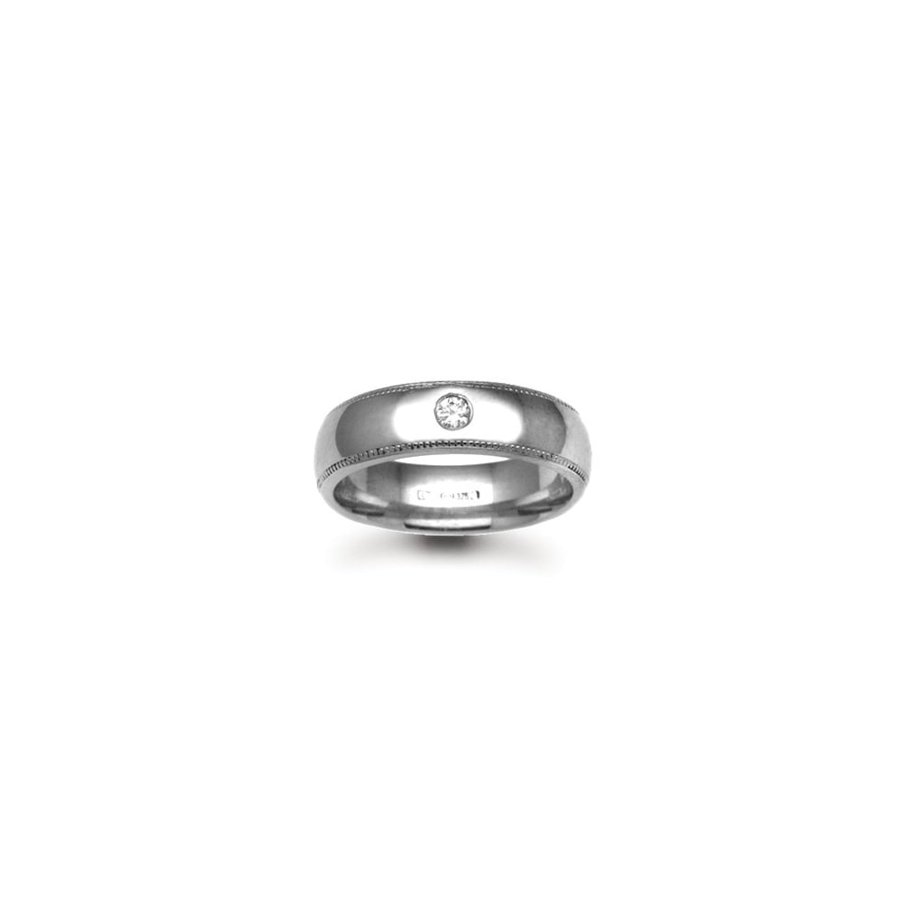 18ct Gold White 8mm Diamond 10pts Rubover set Wedding Ring
