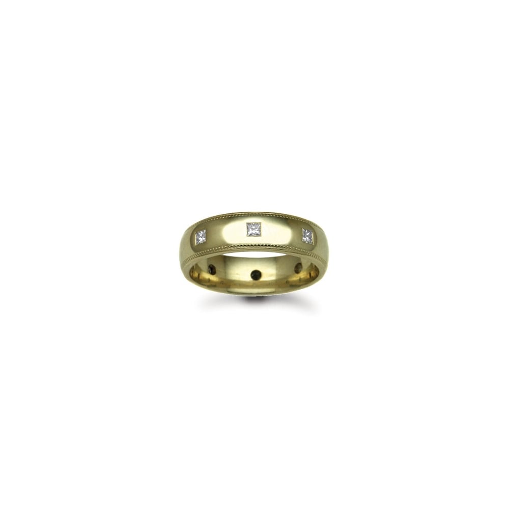 18ct Gold Yellow 4mm Diamond 32pts Rubover set Wedding Ring