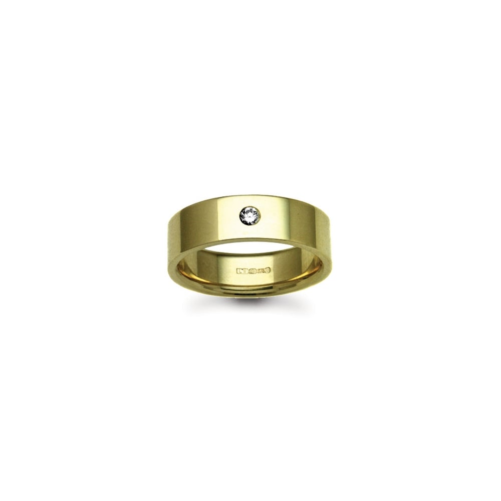 18ct Gold Yellow 7mm Diamond 10pts Rubover set Wedding Ring