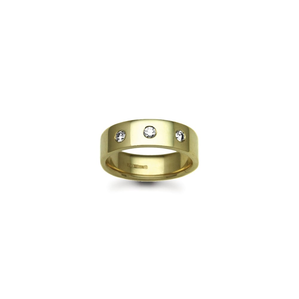 18ct Gold Yellow 7mm Diamond 30pts Rubover set Wedding Ring