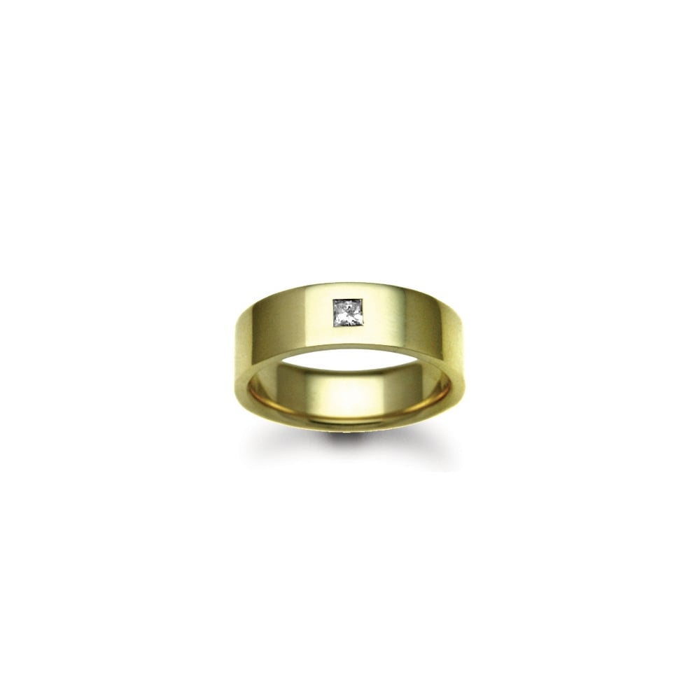 18ct Gold Yellow 3mm Diamond 4pts Rubover set Wedding Ring