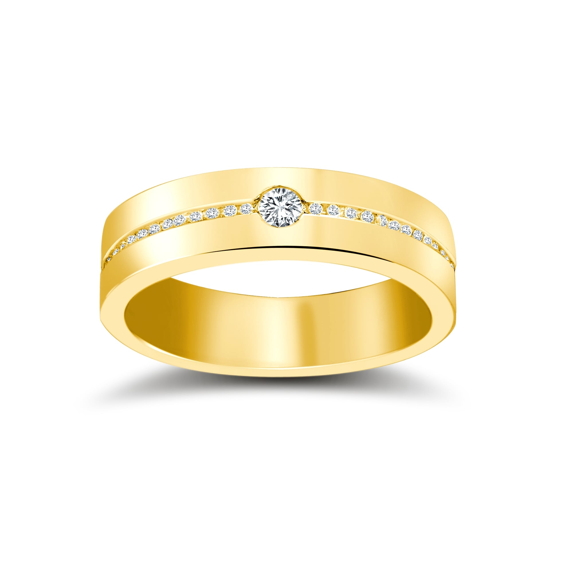 18ct Gold Yellow 4mm Diamond 28pts Rubover set Wedding Ring