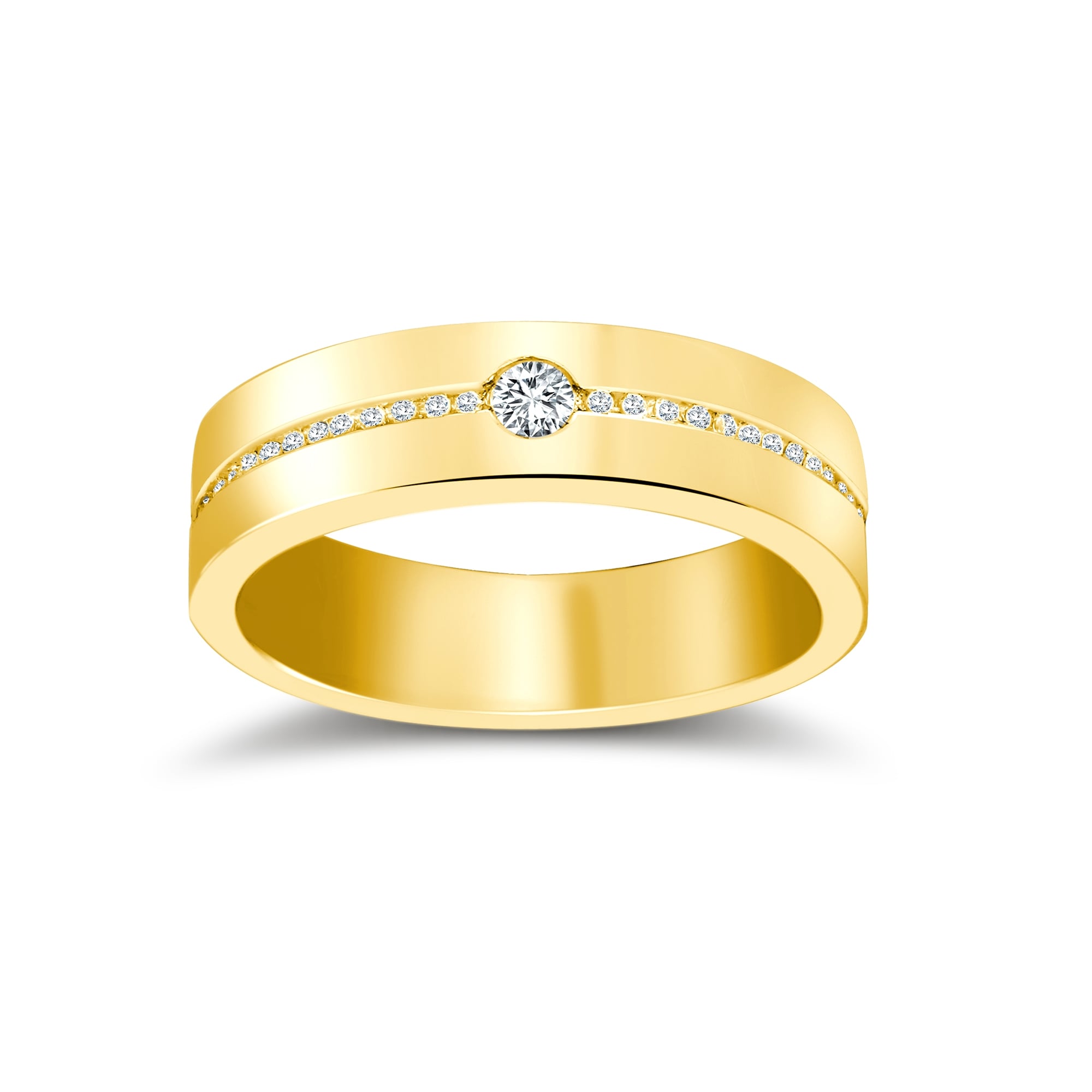 18ct Gold Yellow 5mm Diamond 30pts Rubover set Wedding Ring