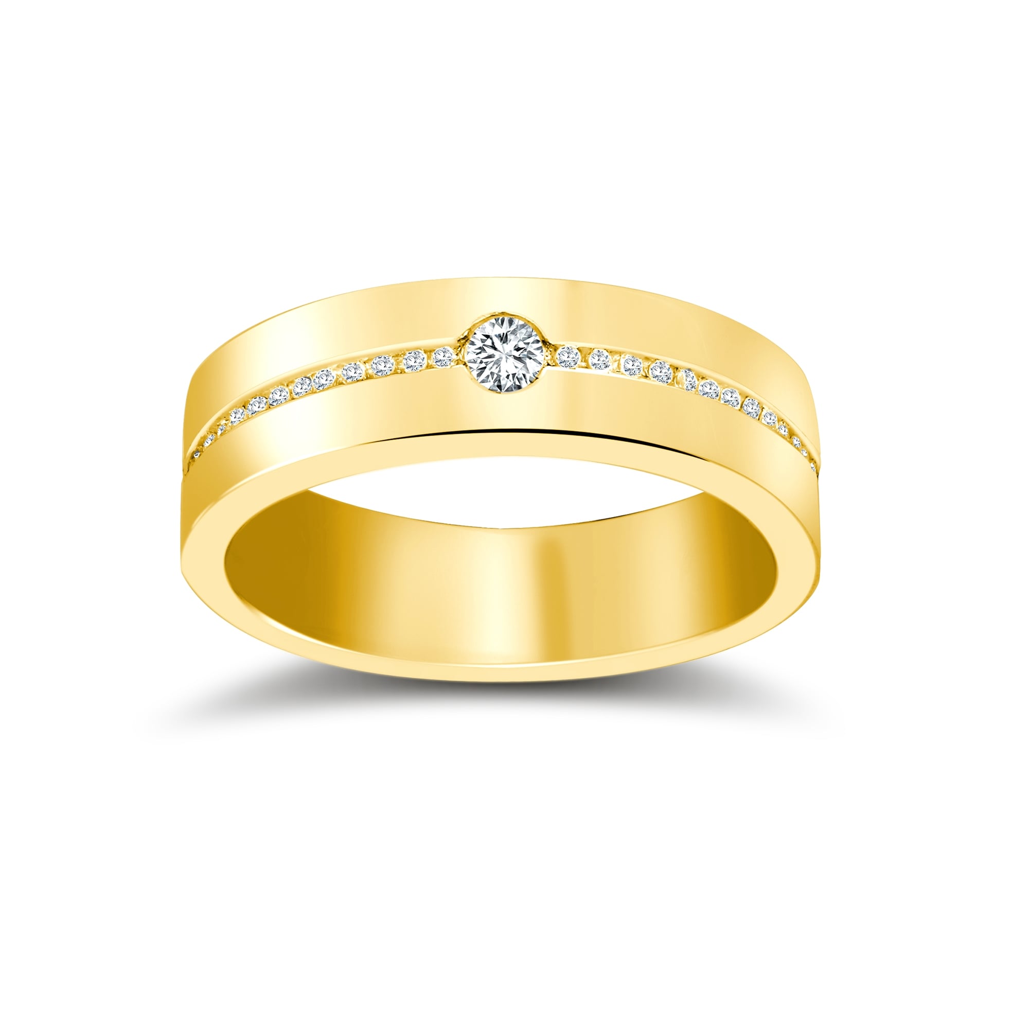 18ct Gold Yellow 6mm Diamond 30pts Rubover set Wedding Ring