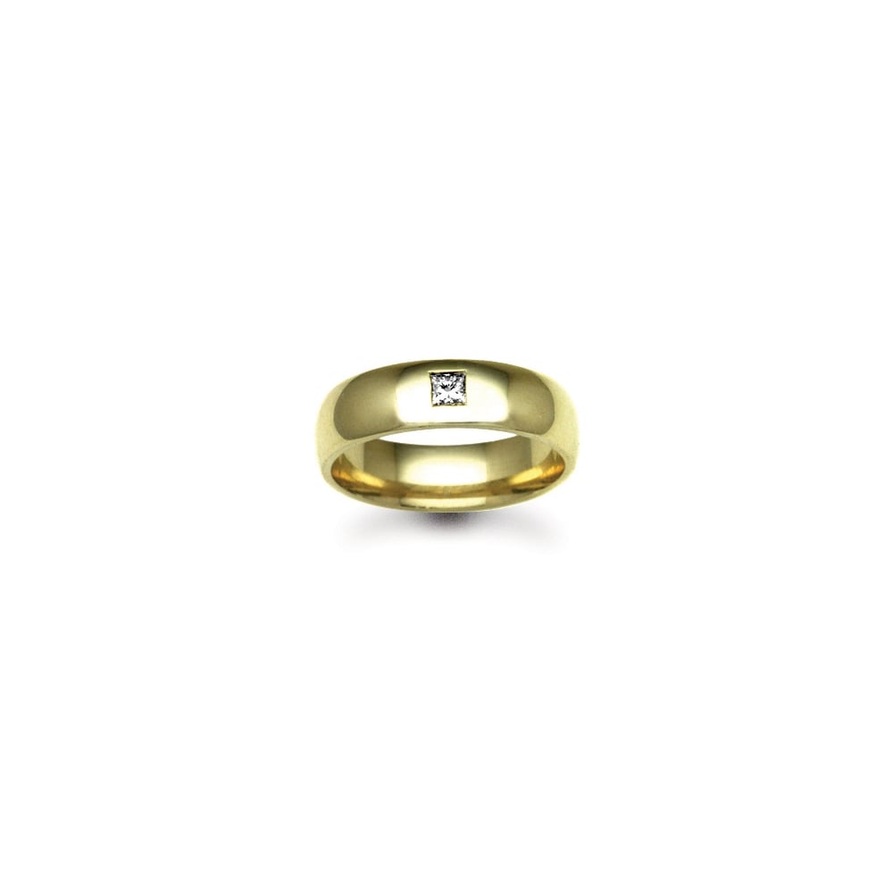 9ct Gold Yellow 7mm Diamond 10pts Rubover set Wedding Ring