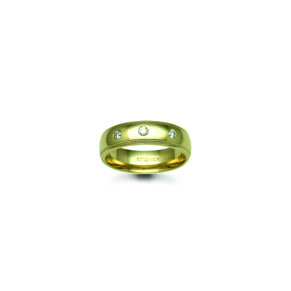 9ct Gold Yellow 4mm Diamond 9pts Rubover set Wedding Ring