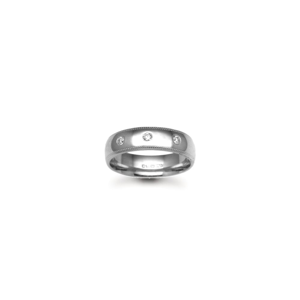9ct Gold White 8mm Diamond 24pts Rubover set Wedding Ring