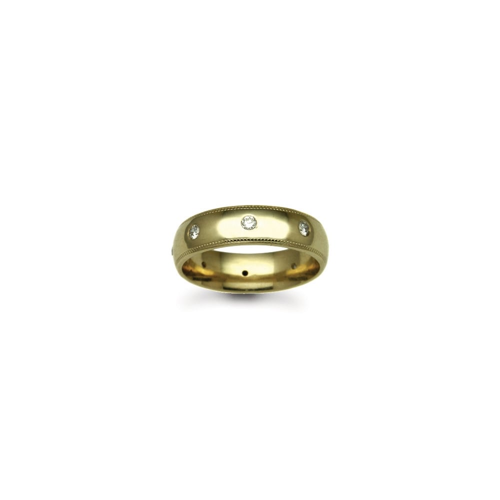 9ct Gold Yellow 4mm Diamond 24pts Rubover set Wedding Ring