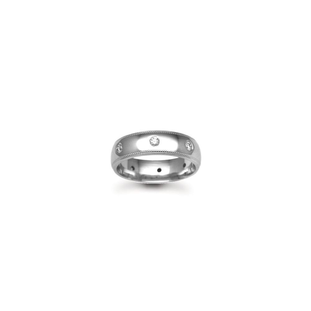 9ct Gold White 5mm Diamond 32pts Rubover set Wedding Ring