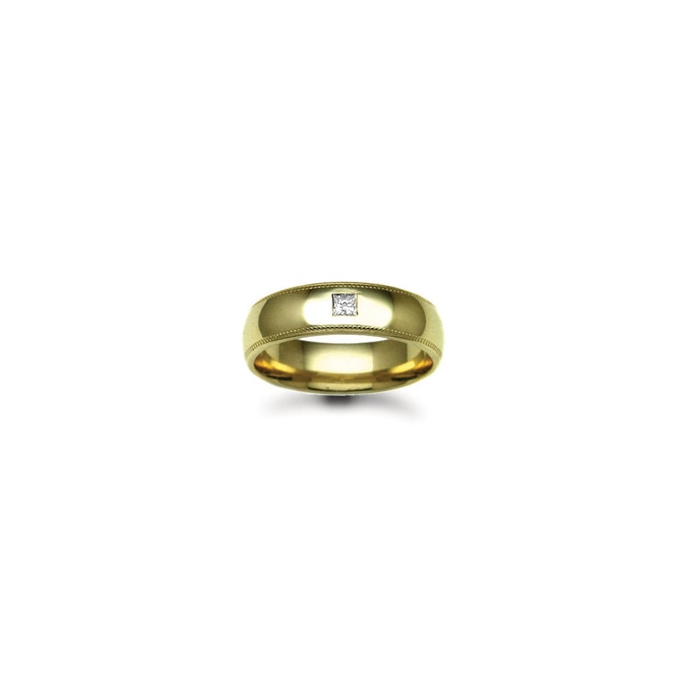 9ct Gold Yellow 6mm Diamond 8pts Rubover set Wedding Ring