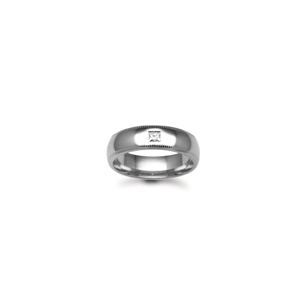 9ct Gold White 7mm Diamond 10pts Rubover set Wedding Ring