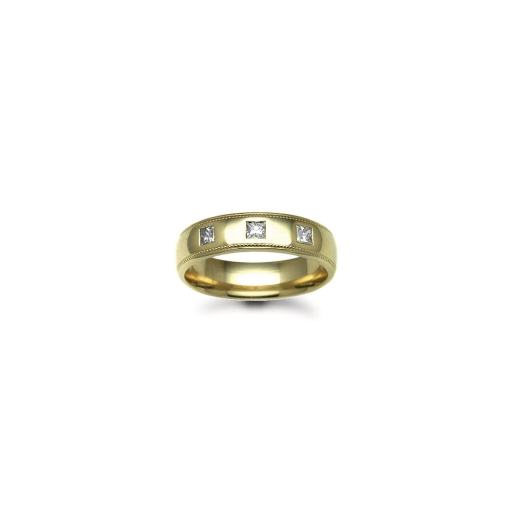 9ct Gold Yellow 8mm Diamond 30pts Rubover set Wedding Ring