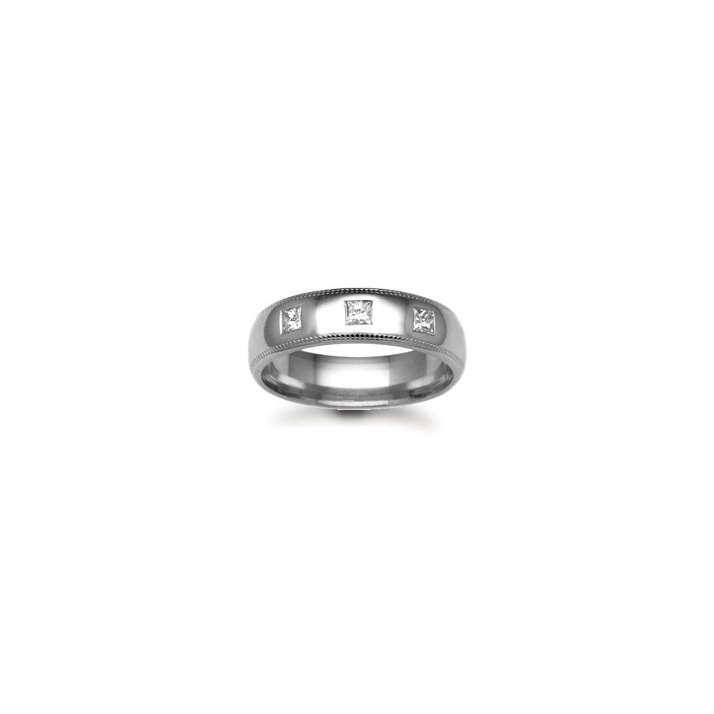 9ct Gold White 6mm Diamond 24pts Rubover set Wedding Ring