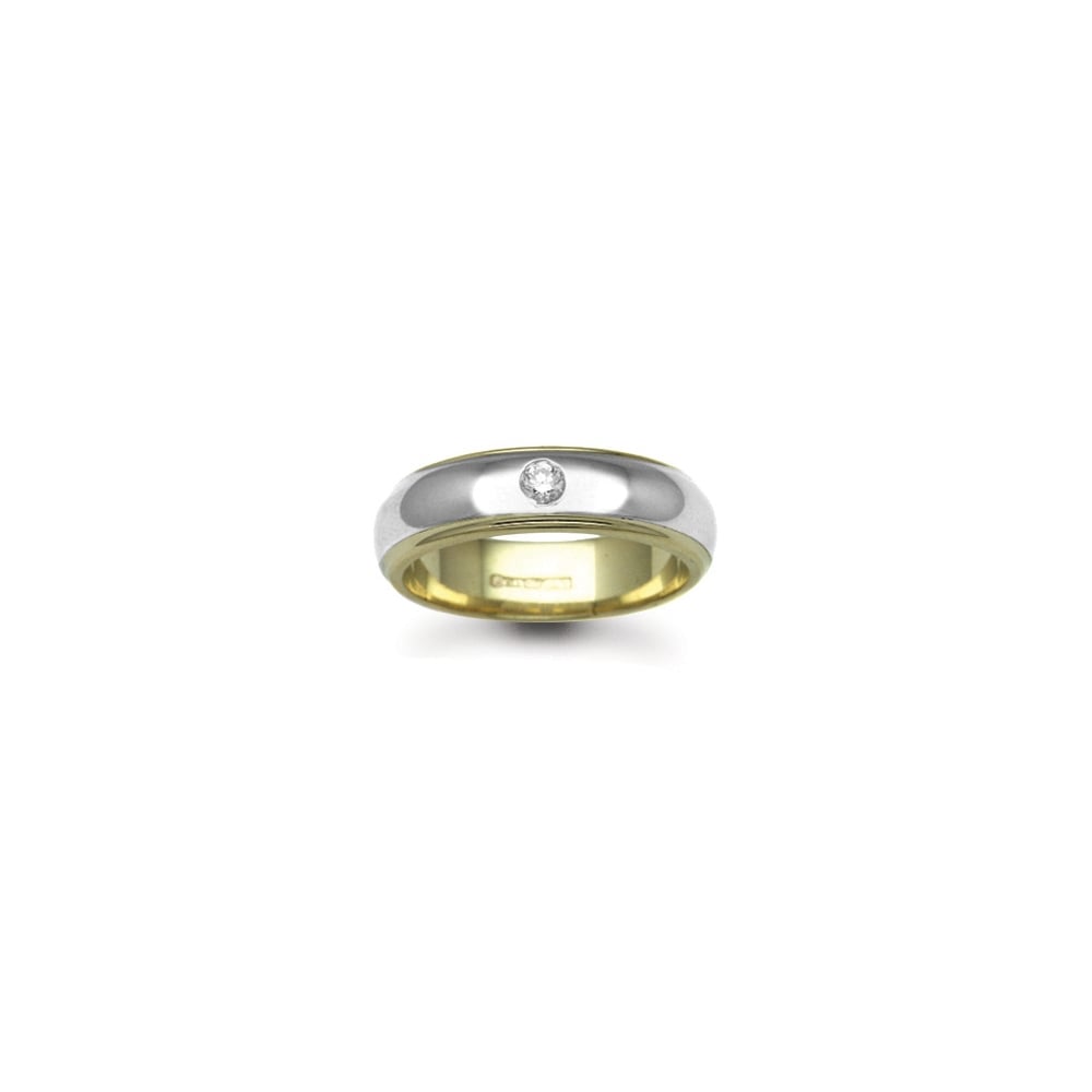 9ct Gold 2 Colour 6mm Diamond 10pts Rubover set Wedding Ring