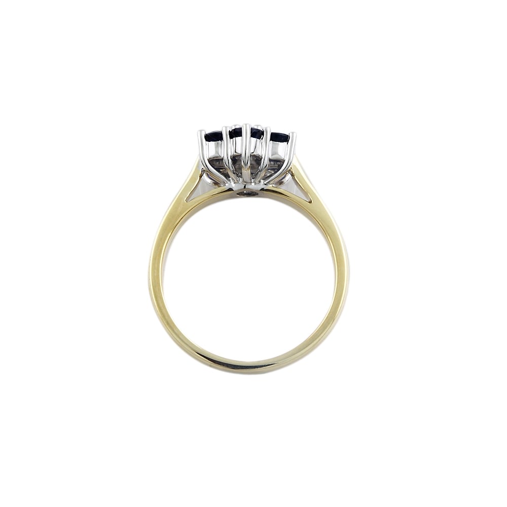9ct Yellow and White Gold Diamond 0.16ct and Sapphire 1.17ct Cluster Ring