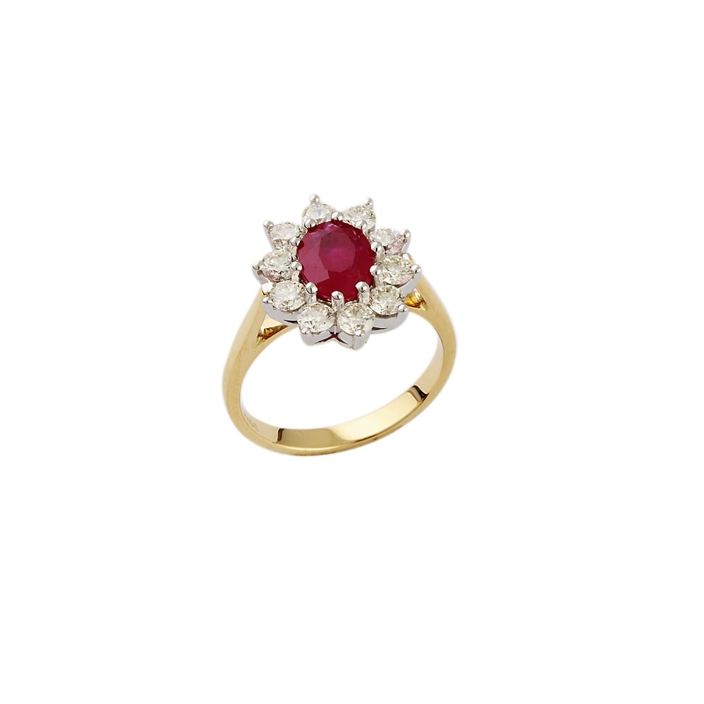 9ct Yellow and White gold Ruby and Diamond Cluster Ring