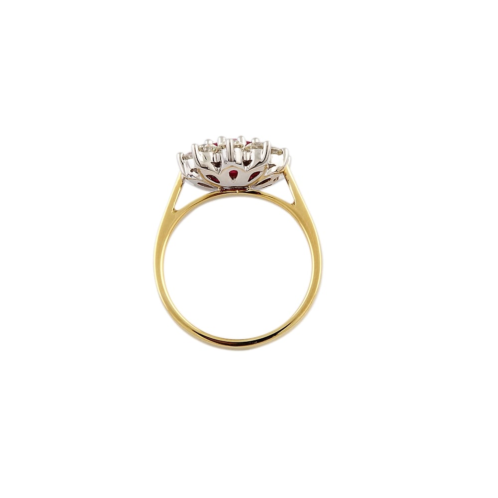 9ct Yellow and White gold Ruby and Diamond Cluster Ring