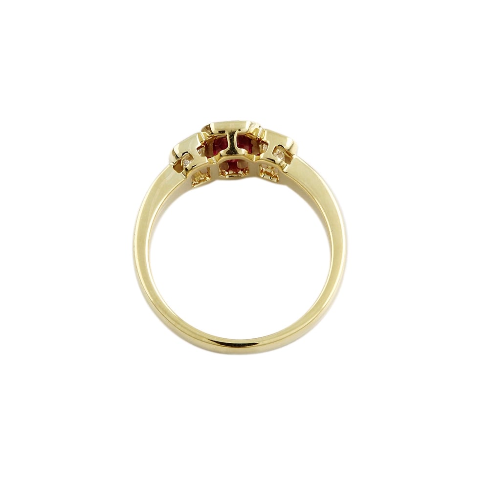 9ct Yellow Gold Ruby and Diamond Three Stone Ring