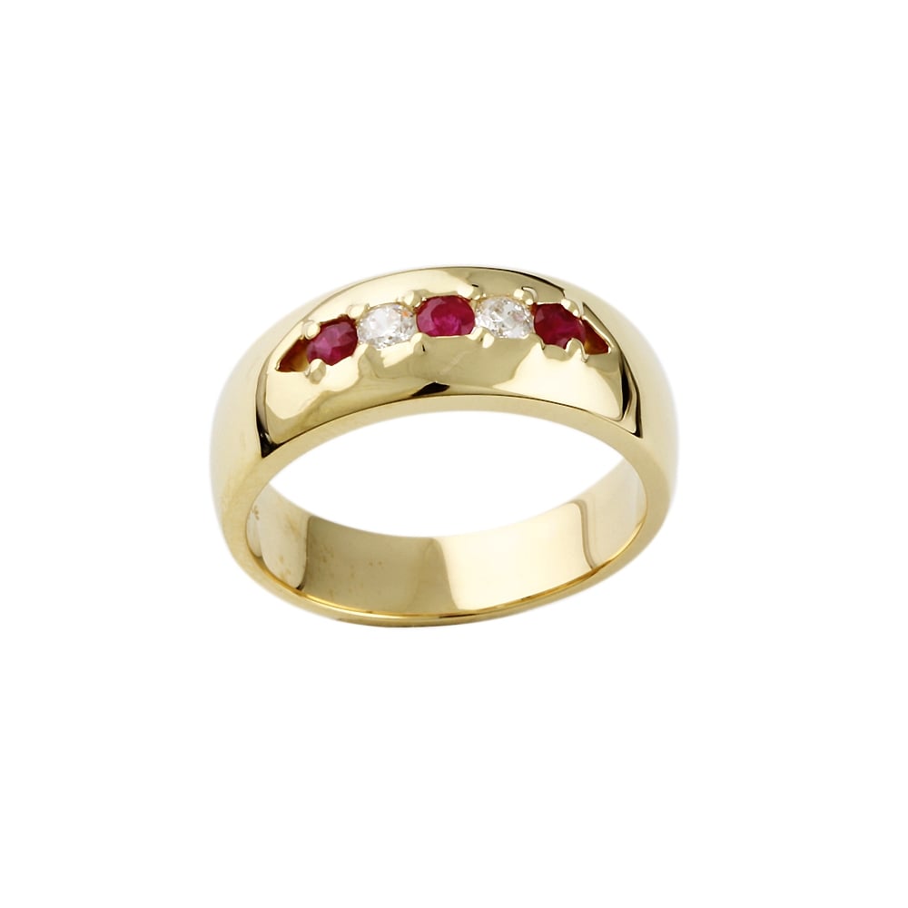 9ct Yellow Gold Ruby and Diamond Five Stone Ring