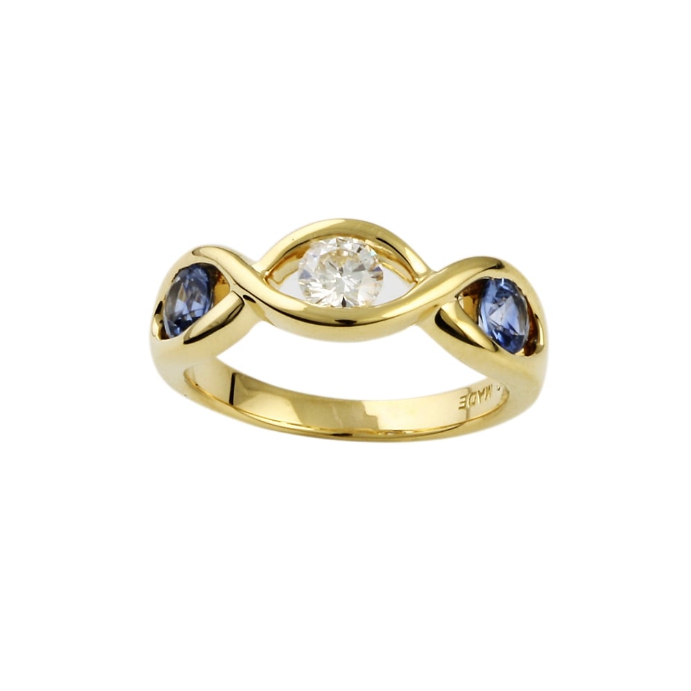 9ct Yellow Gold Diamond and Sapphire Three Stone Ring