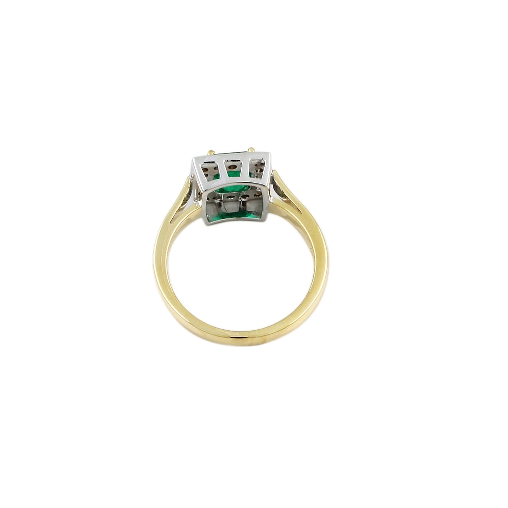 9ct Yellow and White Gold Emerald 1.1ct and Diamond 0.15ct Cluster Ring