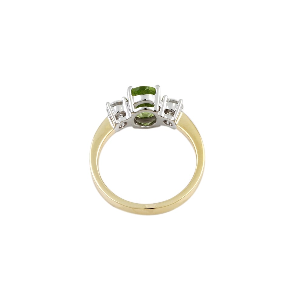 9ct Yellow and White Gold Diamond and Peridot Three Stone Ring