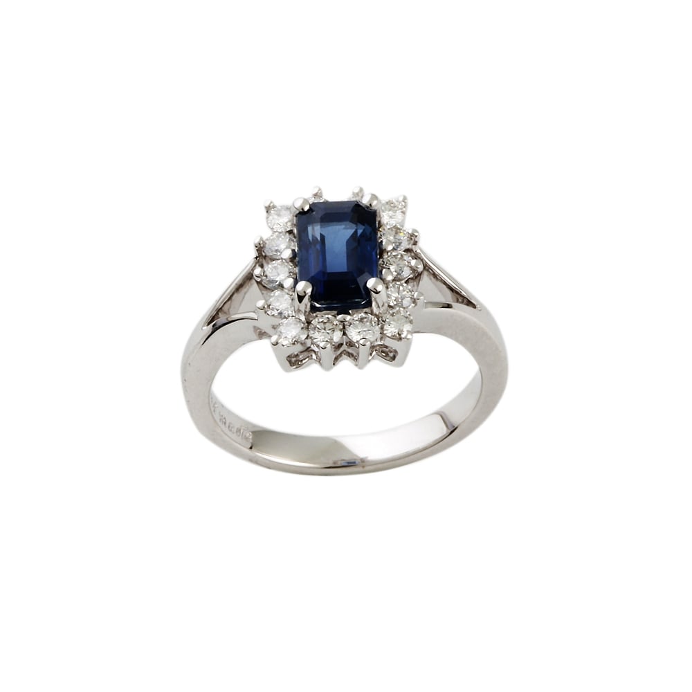 9ct White Gold Blue Sapphire and Diamond Cluster Ring