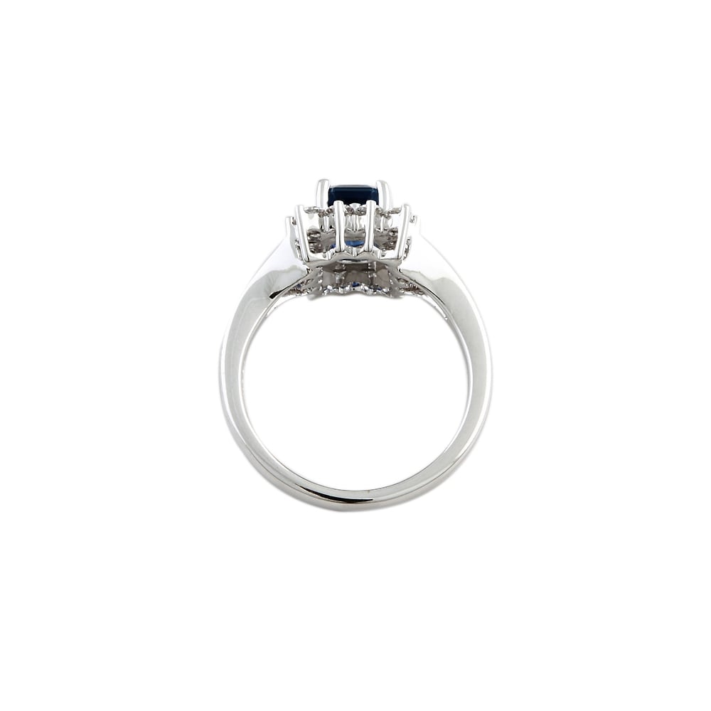 9ct White Gold Blue Sapphire and Diamond Cluster Ring