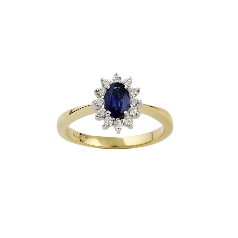 9ct Yellow and White Sapphire 0.50ct  and Diamond  0.22ct  Cluster Ring