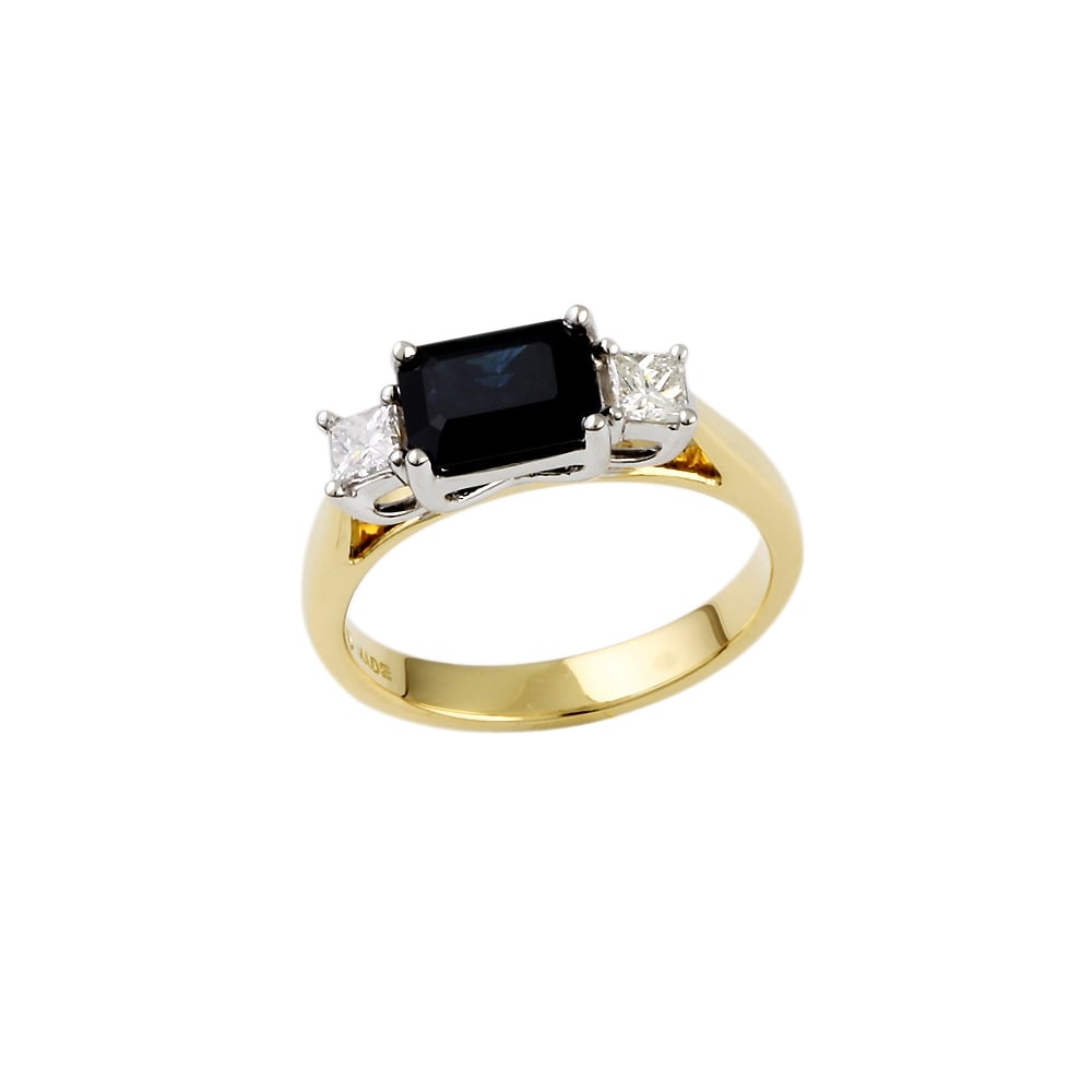 9ct Yellow and White Gold Diamond and Sapphire Three Stone Ring